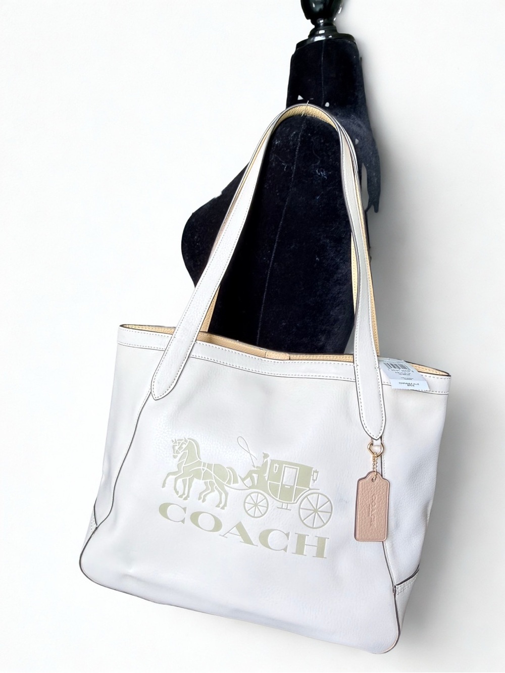 NWT Coach Embossed Horse & Carriage Leather Tote in Chalk/Vanilla Cream